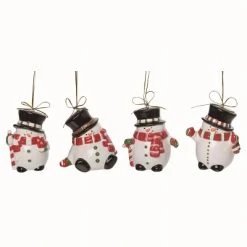 Transpac Ceramic White Christmas Snowman Bells Ornaments Set of 4