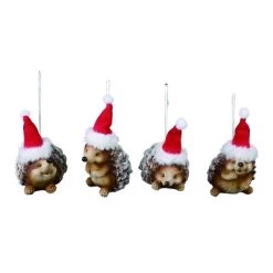 Transpac Resin 4 in. Brown Christmas Holiday Hedgehog Ornament Set of 4