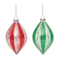 Transpac Glass 5.5 in. Multicolored Christmas Swirl Ornament Set of 2