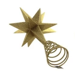 Tree Topper Finial 14.5" Gold Star Tree Topper Glittered Joyful Night - Tree Toppers