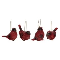 Transpac Resin 3.25 in. Red Christmas Glitter Cardinal Ornament Set of 4